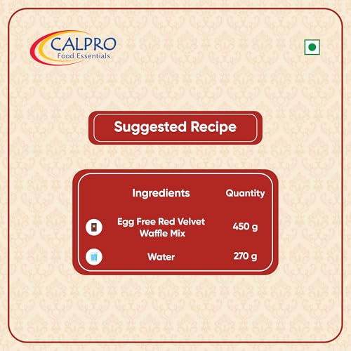 Image of Calpro's Eggfree Red Velvet Waffle Mix: Instant Premix for Baking | Crunch And Crust,Sweet Flavours ! Ready in Min ! Melt-In-Mouth -100% Vegetarian ! Cake Mix Power 450grm