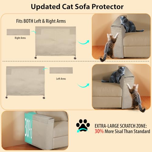 TCooSo Couch Protector from Cat Claws - Color Matched Cat Scratch Pad for Both Side Arm,Couch Cover for Cats with Expanded Coverage Sisal Area, Universal Fit and No Left/Right Needed (Beige) by TCooSo - Image 5
