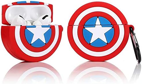 Airpods Pro Silicone Case Funny Cover Compatible for Apple Airpods Pro[3D Cartoon Pattern][Designed for Kids Girl and Boys] (Captain America Shield)