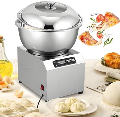 Commercial Dough Mixer Machine, 2200W Dual Rotating Stainless Steel Kneading Machine with Visible Lid, 1400r/min, Ideal for Bakery & Pizzeria, 5KG Capacity
