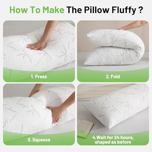 Full Body Pillow with Removable Pillowcase for Adults,(Memory Foam Filling)(Long Pillow for Side Sleepers) (Fluffy and Firm)(Adjustable Filling)(20×54 Inch,White)