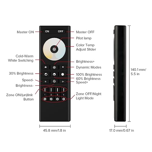 Image of SEZO RC02RFB CCT 2.4G RF Wireless Controller 4-Zone Remote Group Control Compatible with WB5 C02W C02RF Brightness Color Temperature Adjustable LED Controller 30M Control Distance