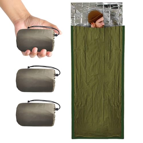 Emergency Sleeping Bag Survival Bag 3 Pack | Thermal Waterproof Mylar Bivy Sack for Adults | Portable Emergency Sleeping Bags for Survival, Extreme Cold, Camping, Hiking, and Outdoor Emergency Gear