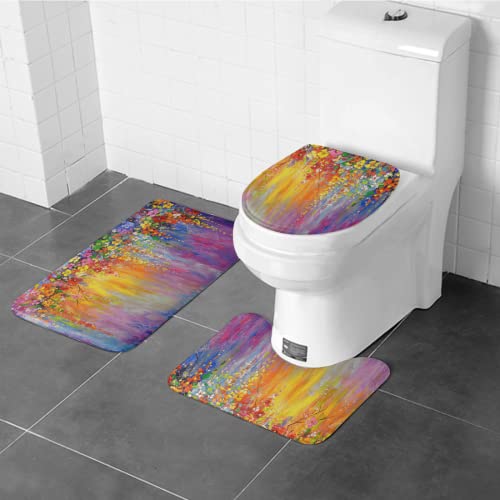 4 Pcs Purple Flower Shower Curtain Sets With Non-Slip Soft Shower Rugs, Microfiber Shaggy Water Absorbent Bath Mat,Bathroom Set Theme With Colorful Waterproof Shower Curtains #TOP3