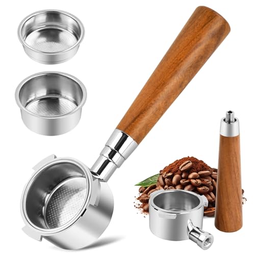 Ecofocet Porte-Filtre Sans Fond 51mm Compatible avec DeLonghi Dedica EC680/EC685/EC885, Porte-Filtre avec 3 Oreilles, Poignée en Noyer, 2 Panier Filtre en...