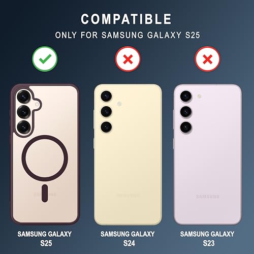 Image of CEDO Cover for Samsung Galaxy S25 (5G) | Compatible with MagSafe Wireless Charging | Designed with Magnetic Lock Shockproof Phone Bumper Transparent Back Case Cover (Wine Red)