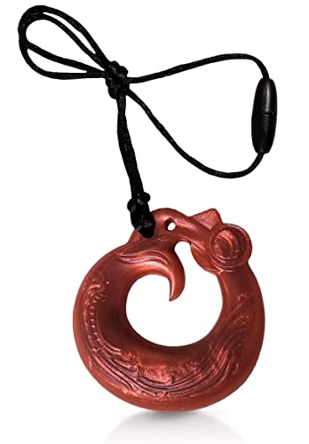 Metallic Red Phoenix Sensory Chew Sensory Necklace (Autism Chew Necklace) Chew Necklace for Adults and Kids chewable Necklace (Anxiety Chew Necklace Silicone Chew)