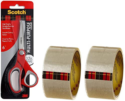 Image of Scotch 3M Scissors | 6 inch Multipurpose & Scotch Packing Tape Cm 5.08 Cm (2 inch) X50M Clear (Pack Of 2)