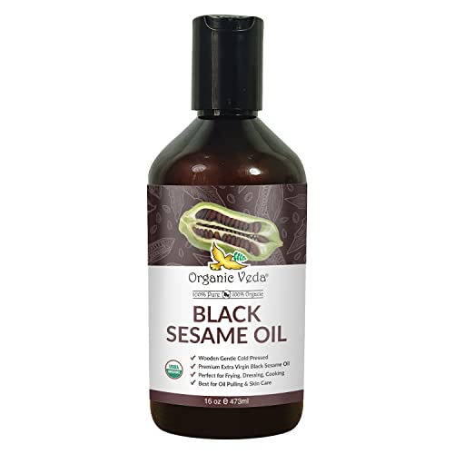 Organic Veda Black Sesame Oil â€“ USDA Organic Cold-Pressed Cooking Oil Made from Black Sesame Seeds â€“ Ideal Massage Oil for Skin and Hair - 16 fl.oz