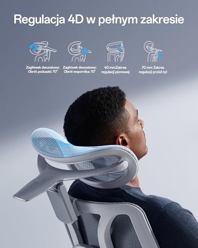 Hbada E3 Pro Edycja 2026 Ergonomiczne Krzesło Biurowe, Ergonomiczny Fotel Siatkowy z 3-strefowym Pływającym Wsparcie Lędźwiowym, Zagłówek 4D, Podłokietniki 720° (szary)