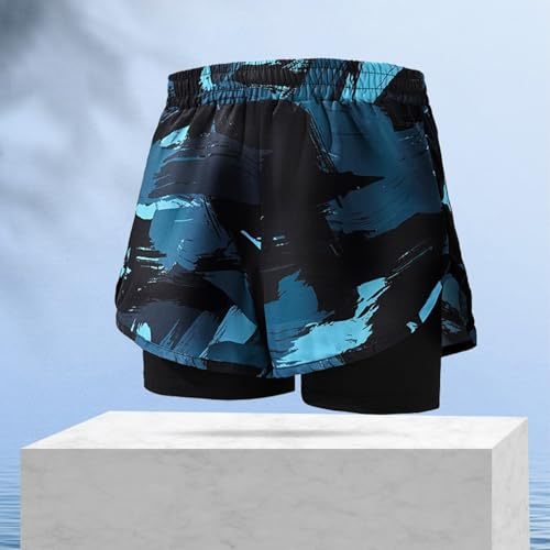 Image of Cambkatl 2 in 1 Men's Athletic Swim Trunks Quick Dry Board Shorts Elastic Waist Beach Swimwear with Compression Liner