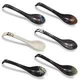 AmaCielo Japanese Soup Spoon, Soup Spoons Ceramic Asian Soup Spoon 6 pcs, With Long Handle, for Rame