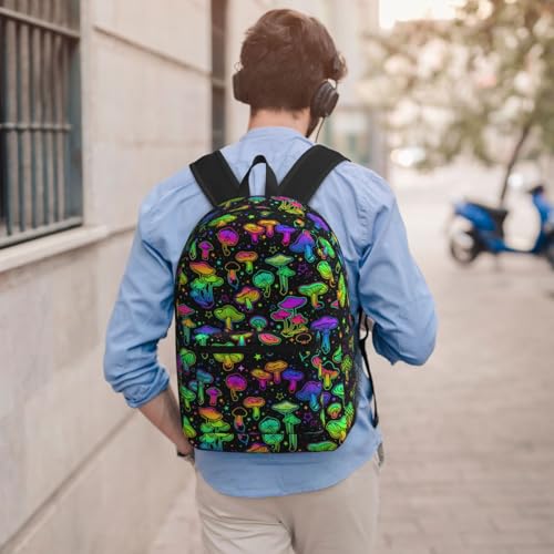 Colorful Neon Mushrooms Fashionable Daypack 17 Inches Zippers Backpack Double Shoulder Bag for Women Men4
