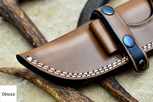 Ottoza Faca de couro feita à mão direita feita à mão para faca de Bushcraft – Faca de caça – Faca de