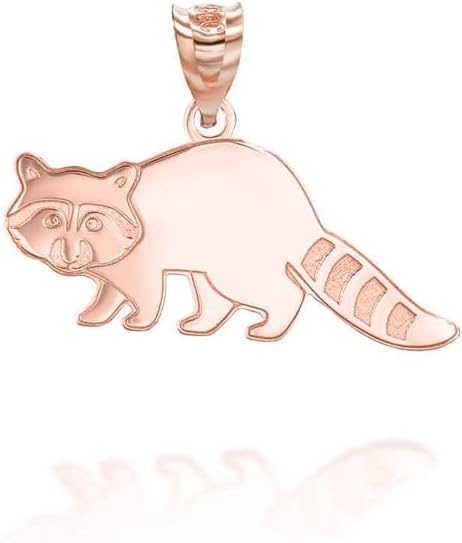 10K or 14K Rose Gold Cute Racoon Wild Animal Nature Charm Pendant Necklace - Choice of Pendant Only or Chain Length