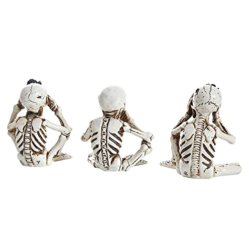 Image of Skeletons Statue Set of 3pcs Hear See Speak No Evil Realistic Skull Figurines Macabre Halloween Gothic Home Decor, Office Desk Decorations, Halloween Decorations, 5.2''