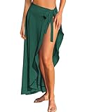 AI'MAGE Women Sarong Ruffle Tie Swimsuit Cover Up Skirt Chiffon Beach Wrap Long Sheer Bathing Suit Cover Ups Green