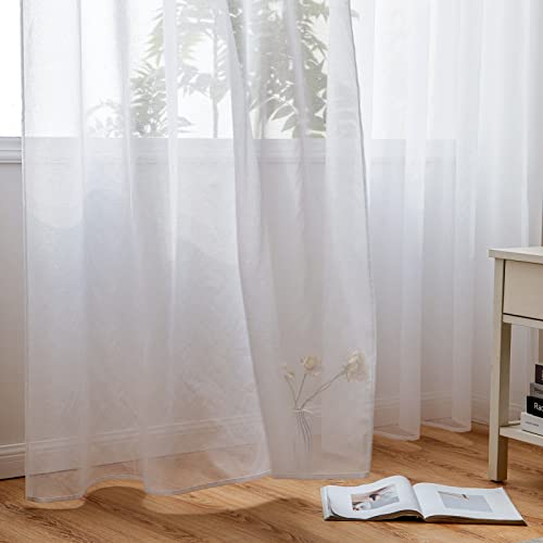 Woaboy Voile Gardinen Vorhänge Ösen 2er Set 140x280cm Weiß – Ansicht 6