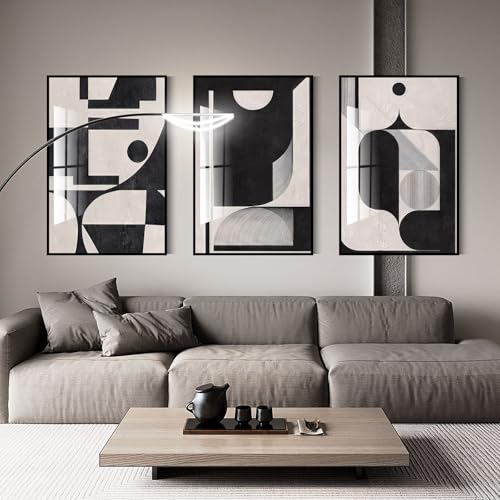QKF Bright Abstract Geometric Wall Art Set: Black and White