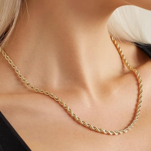 Italian 14K Solid Yellow Gold Rope Chain Necklace for Men & Women Radiant Diamond Cut with Lobster Claw Clasp 14K Real Gold Jewelry (1.5mm, 2mm, 2.3mm, 2.5mm, 3mm, 3.5mm, 4mm)2