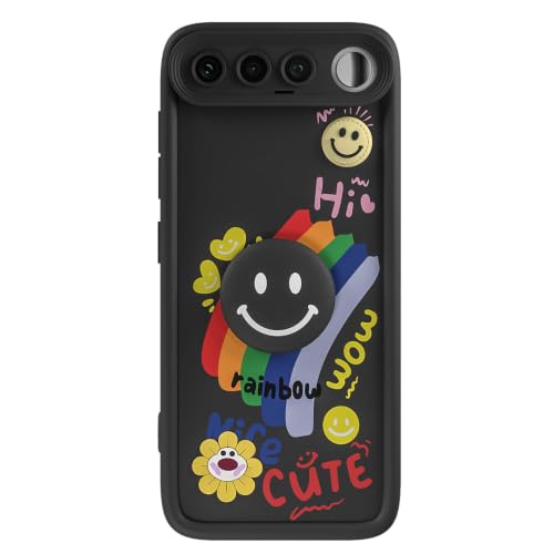 Image of Pikkme Back Cover for Realme 16 5G | Soft Silicone| Cute Rainbow Smile & 3D Cartoon Flower Design | Shockproof Raised Camera Protection Bumper Case (Black)
