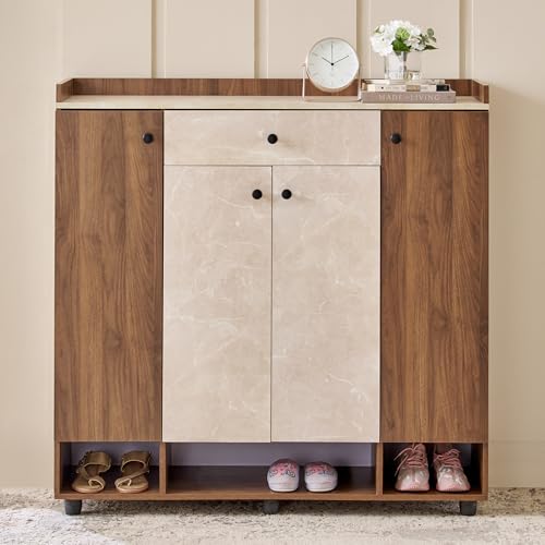 Image of Home Centre | Addison 22 Pairs Shoe Cabinet with Drawer | Engineered Wood | Walnut | 1 Year Warranty