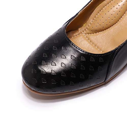Image of Mona flying Women's Leather Closed Toe Mid Heel Wedges Comfy Dress Pumps