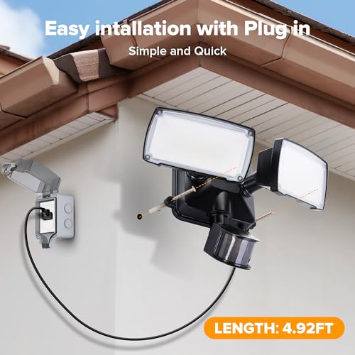 Lutec 21W Plug In Motion Sensor Light Outdoor, Flood Lights Outdoor Motion Sensor,2500Lm, 5000K Daylight,Ip65 Waterproof,Adjustable 2 Heads Wall Light For Garage thumb #6