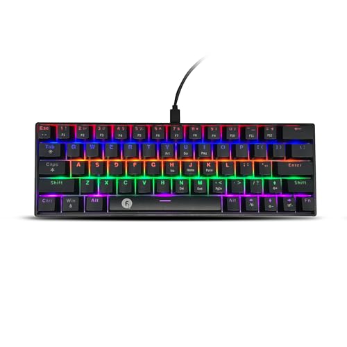 FRONTECH 63-Key Mechanical Gaming Wired Keyboard | Rainbow Backlit | 26 Anti-Ghosting Keys | Detachable Type-C Cable | Compatible with Windows/Mac/iOS/Android (KB-0010P)
