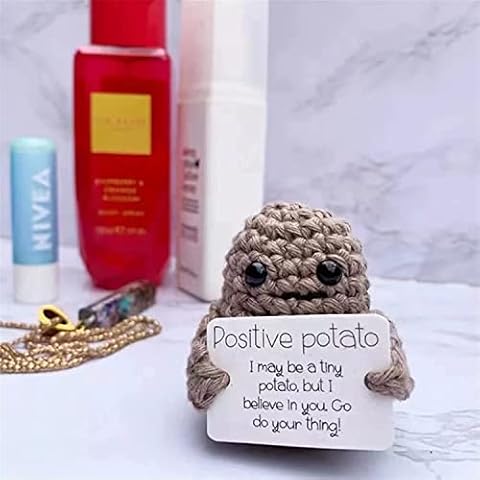 BQSHX Funny Positive Potato,potato gifts, Cute Wool Knitting Doll Potato with Positive Card, Knitted Potato Xmas Holiday Office Birthday Gift Decoration Doll Decoration, Gift for Men Women (Style A) Cover