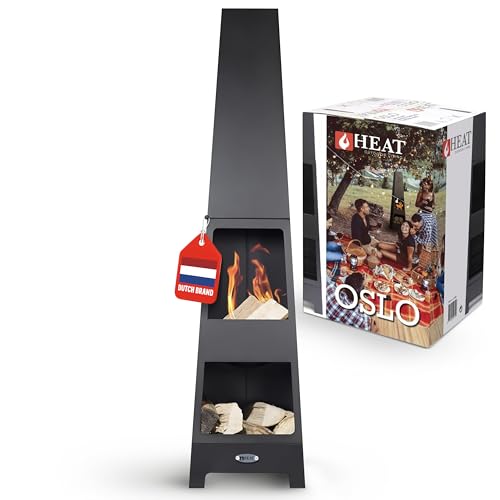HEAT Outdoor Living Oslo - Terrassenofen - Feuertonne & Feuerstelle für entspannte Abende - Feuersäule Outdoor - Terrassenkamin und Gartenkamin - Gartenofen aus Stahl - Holzofen - 36x36x150cm