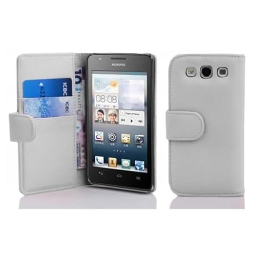 Cadorabo Hülle kompatibel mit für Huawei ASCEND G510 / G520 / G525 Handyhülle aus Kunst Leder Flip Klappbare Magnetische [Kartenfächern] Cover Hülle für Huawei ASCEND G510 / G520 / G525 Tasche in Weiß