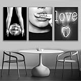 WOCIR 3枚 唇 シーッ ポスター キャンバス ポスター ブラック ホワイト リビングルーム デコレーション プリント ウォールアート キャンバス ペインティング ウォールピクチャー ホームデコレーション フレームなし (30×40cm)