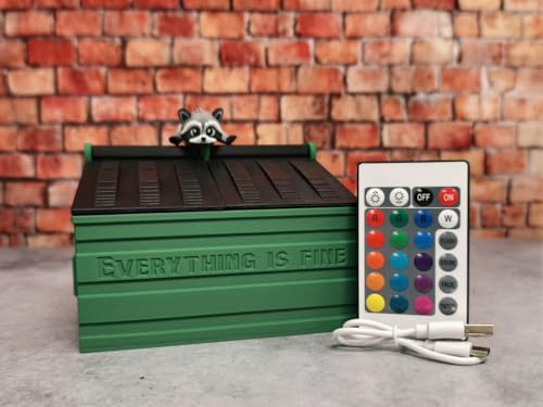 MunnyGrubbers - Dumpster Fire Desk Pencil Holder With USB Rechargeable Multicolor LED Flame & Fidget Racoon - Desk Accessories - Cute Decor - Funny Gifts for Coworker - (DFPH-USB-Green)