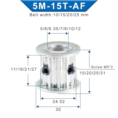 Polea dentada circular 15T de 10mm para correas de transmisión de 5 mm 3