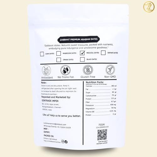 Image of Zabbaat Medjool Dates | Fresh & Black Medjoul Khajoor | Naturally Sweet Royal Jumbo /Large Arabian Khajoor | Perfect for Snacking, Gifting & a Healthy Lifestyle | Medjool Dates 500g