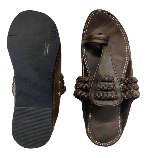Image of Agadi Men's Kolhapuri Style Sandals | Handcrafted Woven Strap Toe Ring Chappals | Comfortable Ethnic & Casual Slip-On Footwear for Men