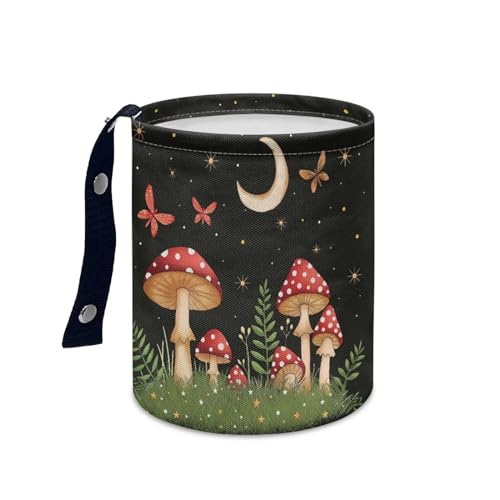 Image of Cute Mushroom Moon Auto Garbage Bag Trash Can Leak Proof Waste Basket Container Bag Bin Hanging Cup Holder Organizer with Strap Mini Car Interior Accessories for Auto, Camping, Travelling