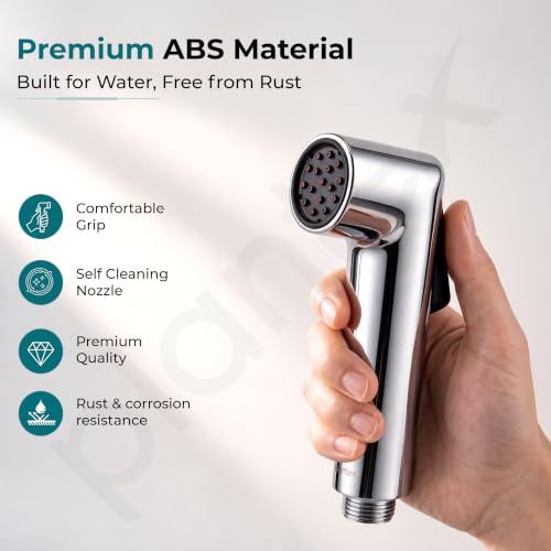 Image of Plantex Health Faucet Set /ABS Jet Spray with 1.2M Stainless Steel Hose Pipe for Toilet /Self Adhesive Hand Shower Holder /No Drilling Wall Mount - (Chrome, Combo)