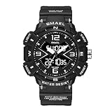 Herren Analog-Digital Quarz Uhr, 5atm Wasserdicht Outdoor Sport Multifunktional Chronograph, LäSsig Business GroßEs Zifferblatt Elektronische Uhren,Schwarz