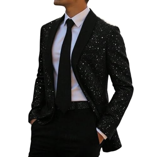 Mens Blazer Jacket One Button Suit Jacket Shiny Solid Fashion Coat Lightweight Party Performance Coats Blazer Black Large