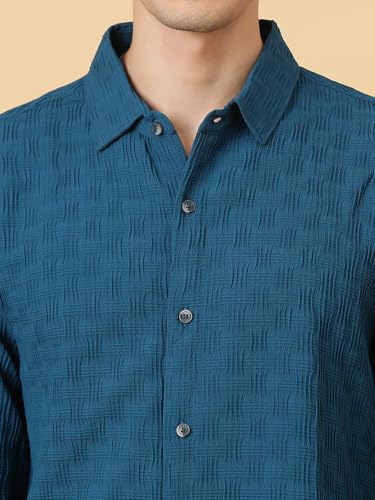 Image of KOTTY Men's Textured Casual Shirt - Long Sleeve||Button-Down Collar||Classic Fit