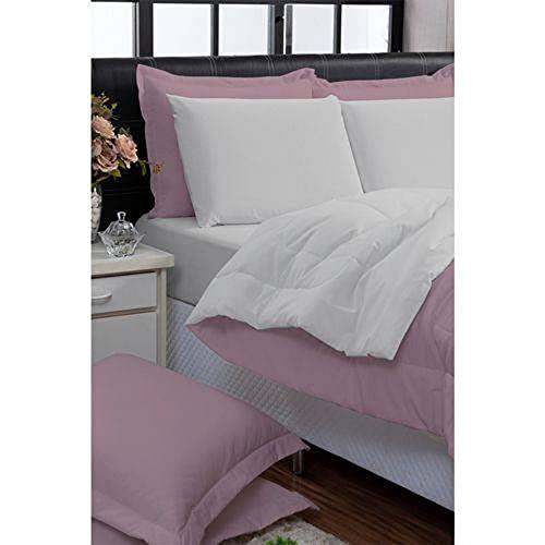 Kit Edredom Queen Jogo de 100% Algodão 200 fios (Rosa e Branco)