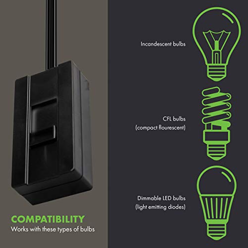 Topgreener Table-Top Plug In Dimmer For Table Or Floor Lamps, Slide Control, Works With 360 Watt Incandescent/Halogen And 150 Watt Dimmable Cfl/Led, Off At Lowest Dim, 6Ft Cord, Tgttdl300-Bk, Black #TOP2