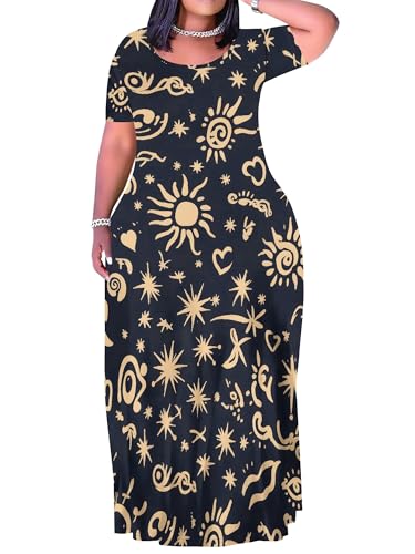 Image of PinkPatty Plus Size Maxi Dress for Curvy Women Crew Neck Long Sleeves Casual Dress Vacation Sundresses with Pockets