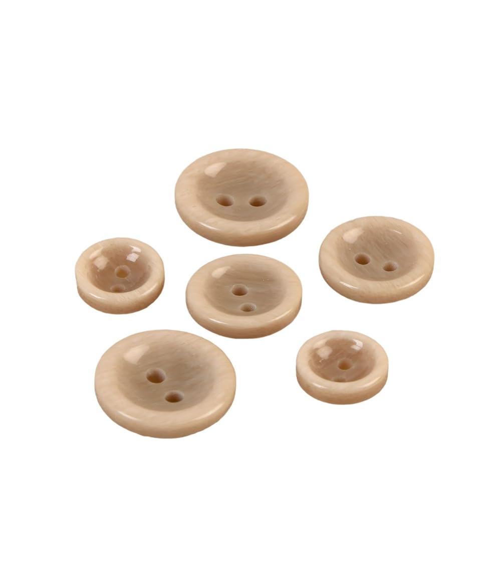 Pack of 6 Round Buttons 2 Holes Beige Size 15 mm