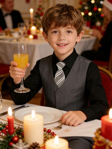 Image of Boy Suits Stripe Tuxedo Suit Set Complete Outfit Formal Wedding Party Wear Ring Bearer Outfit