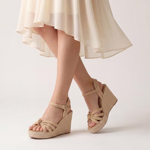 Image of VICKI.VICKI Wedges for Women Platform Sandals Wedge Heels for Sandals Comfortable Summer Espadrille Shoes Ankle Strap&Open Toe