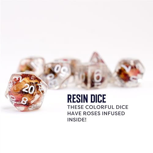 Dados de juego de rol FanRoll de resina con rosa de 16 mm el regalo ideal para DND 6