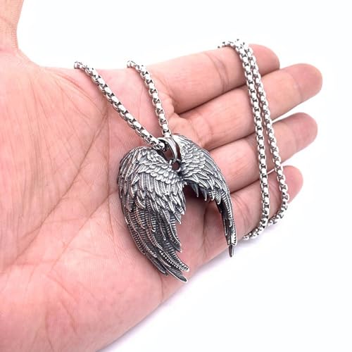Collier ailes d’ange rétro en relief ciselé, pendentif punk d’exception pour couple - 2